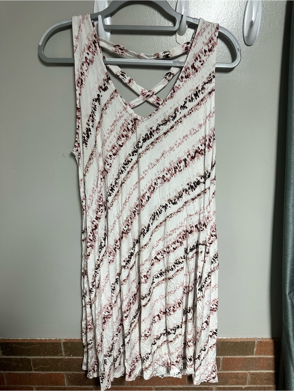 Maurices White Midi Dress with Pink and Brown Stripes